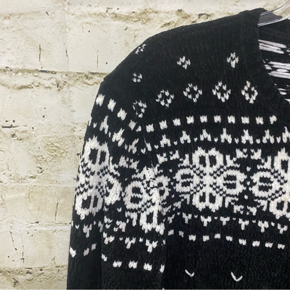 Vtg Alfred Dinner Black Chenille Snowflake Ice Skating Zip Up Sweater - Picture 2 of 7